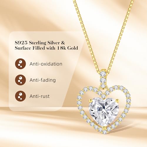 Image of 2CT Moissanite Heart Necklace for Women Wife in Gift Box,S925 Sterling Silver Jewelry for Women,Anniversary Birthday Present for Wife Her Girlfriend,18K Gold /White Gold Filled
