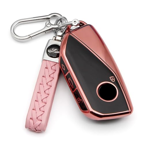 Image of Creativity For BMW X5 Key cover and Key chain accessories (Pink set) | Advanced soft TPU key Case Suitable for BMW 2023-2026 New 5 7 Series iX XM IX3 i7 X1 X5 X6 X7 key