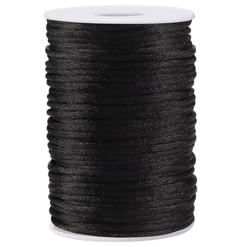 3MM 55 Yards Black Nylon Cord Wind Chime Cord for Bracelet Necklace Jewelry Making Braided Satin Nylon String for Beading Thread Rattail Macrame Kumihimo Crafts Chinese Knotting