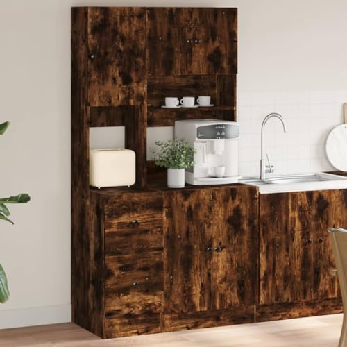 ZQQLVOO Mueble de Cocina Madera ingeniería Roble Ahumado 95x50x180 cm con Puertas y cajones, Armario de Almacenamiento Amplio para Utensilios, tazones, Platos y ollas, Material