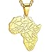 Collier Carte Afrique Homme Femme Acier Inoxydable Pendentif Personnalisé Prénom Gravé Africain Continent Chaîne Personnalisable Garçon Gravure-Plaqué Or-Bijoux Cadeau Anniversaire Noël
