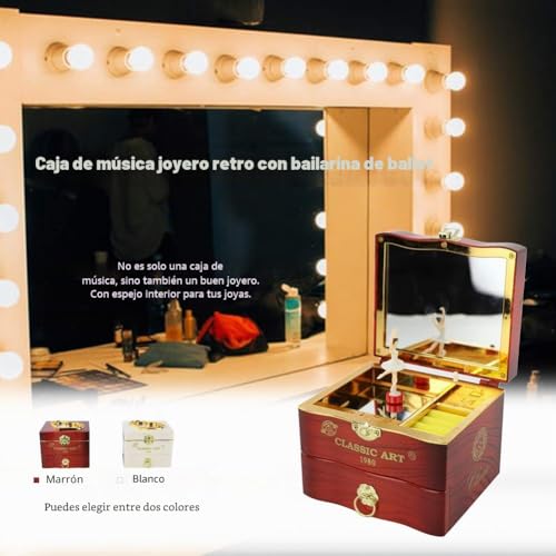 Miniatura 6 de Faderr Caja De Música De Regalo, Caja De Música Giratoria De Boda, Caja Musical De Joyería De Bailarín, Almacenamiento De Joyería Musical Adornos De Niña Caja-Musical Marrón