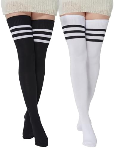 Womens Extra Long Cotton Stripe Thigh High Socks Over the Knee High Socks