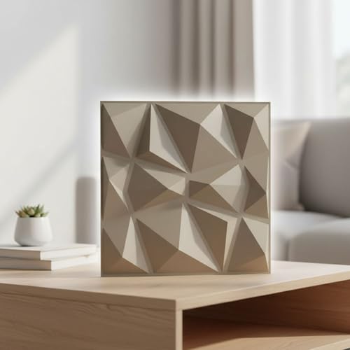Image of Kayra Decor Wall Panels for Bedroom - PVC Diamond Design, Mega Graige Color 19.7 inch X 19.7 inch (Pack of 40) - Covers 107.80 Sq. Ft.