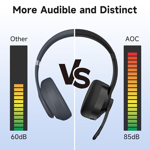 AOC Wireless Headset with Mic for Work, Bluetooth 5.4 Headphones with Noise Canceling Microphone, USB C, 30H, Clear Calls & Mic Mute for PC, Laptop, Cell Phones, Zoom - Black - Image 4