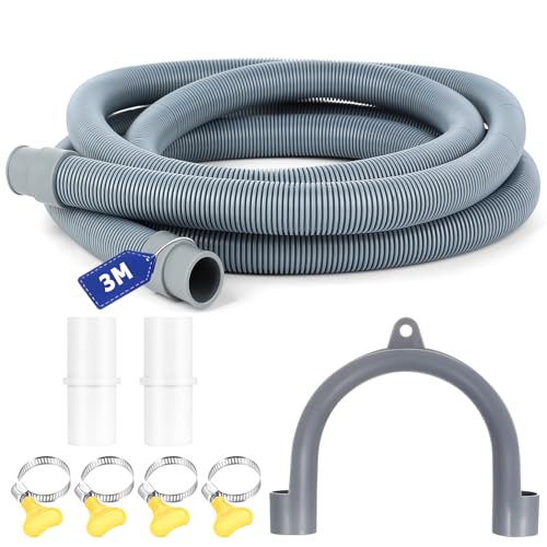 3 Mètres Rallonge Tuyau Machine à Laver, Rallonge Tuyau Lave VaisselleUniversel, Tuyau de Vidange pour Lave-linges Sèche-linges, avec 2 Connecteurs et 4 Colliers de...