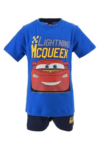 Disney Pixar Cars Pijama para Niño, Conjunto 2 Piezas Diseño Lightning Mcqueen Pijama Algodón Suave, Camiseta y Pantalón Corto, Talla 4 Años | Azul
