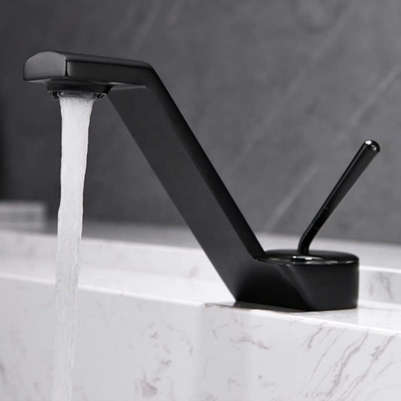 Image of BASSINO Stylish Bathroom Faucet - Waterfall Design, Brass Lever Handle, Black Finish, Copper Material, Single Hole Installation, Deck Mount, 1 Hole, 1 Handle, 1 Piece, Bathroom Use, Transitional Style