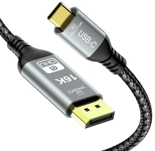 USB C auf DisplayPort 2.1 Kabel, 16K@30Hz 8K@120Hz 4K@240Hz, Thunderbolt 5/4 auf DP-Kabel, 40Gbps, Typ C unidirektional, kompatibel mit MacBook Pro M4,M3, iPhone 16 Pro, Dell XPS, Surface, Gaming