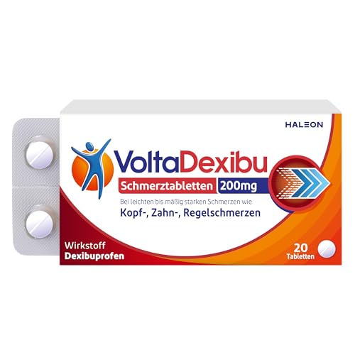 VoltaDexibu Schmerztabletten Dexibuprofen 200 mg Schnelle & Effektive Schmerzlinderung bei Kopfschmerzen Zahnschmerzen Regelschmerzen 20 Filmtabletten