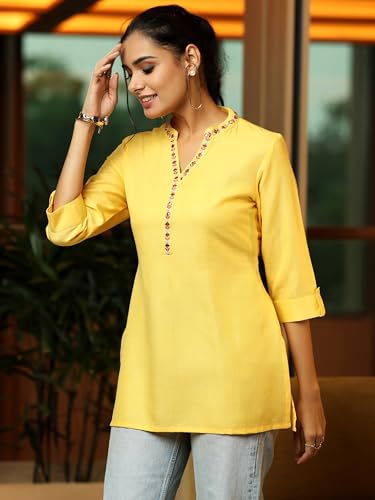 Image of Libas Womens Solid Viscose Straight Kurti for Women Suit