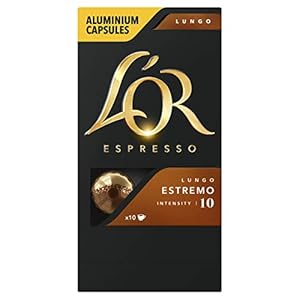 L’OR Espresso Koffiecups Lungo Estremo (100 Lungo Koffie Capsules, Geschikt voor Nespresso* Koffiemachines, Intensiteit 11/12, 100% Arabica Koffie, UTZ Gecertificeerd), 10 x 10 Cups