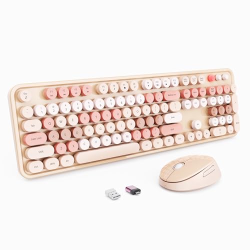 Clavier souris sans fil rétro de taille normale couleur thé au lait pour PC