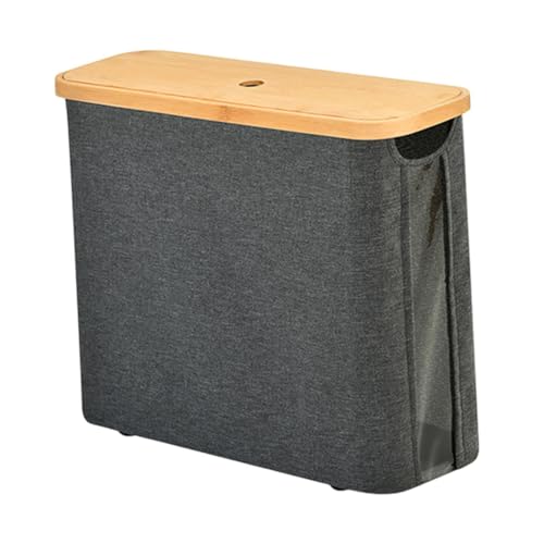 Canasta de papel higiénico gris con tapa de bambú y base 2