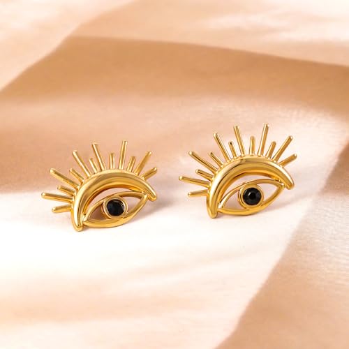 Image of Rubans Gold-Plated Evil Eye Stainless Steel Stud Earrings for Women & Girls | Studs Fashion Western Designer Jewellery Statement Gift