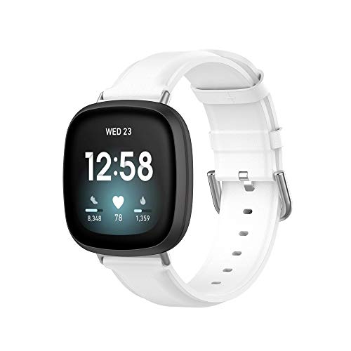 MAKACTUA Kompatible mit Fitbit Versa 3 Armband/Fitbit Sense Armband Damen Herren, Breathable Leder Ersatzarmband for Fitbit Versa 3/Fitbit Sense,Weiß Cover