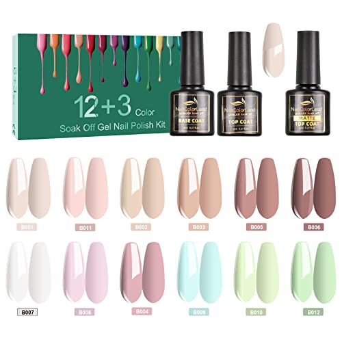 SINZONeu Vernis Semi Permanent -15 Vernis Manucure Nail Art Lot Vernis à Ongles Vernis Gel UV LED Nail Polish 12 Couleurs Populaire Avec Base et Top Coat, Matt Top Coat, 8ml Cover