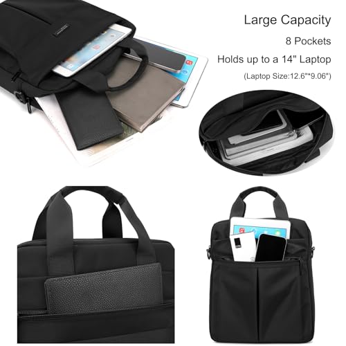 Laptop Bag 14 Inch Briefcase for Men Women Waterproof Nylon Lightweight Compact, Shoulder Messenger Handbag for Business Work Office Travel College Black3
