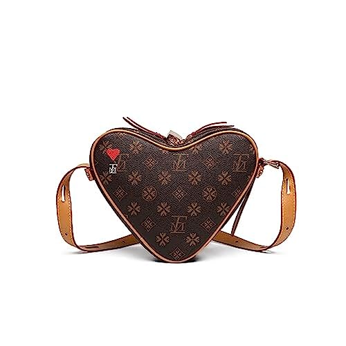 Sac à bandoulière en cuir marron en forme de cœur pour adolescentes et mannequins