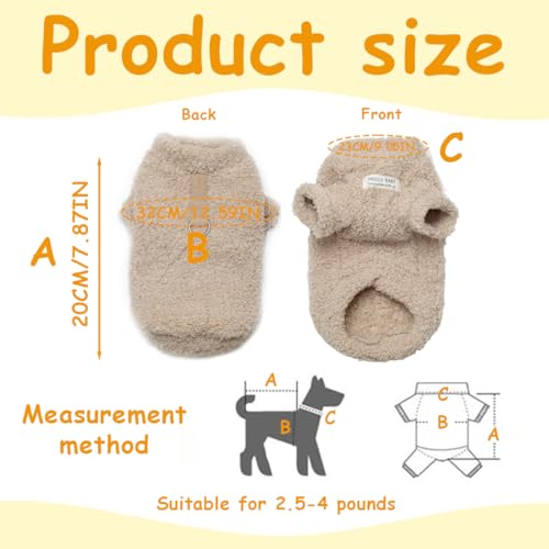 EIHI 1 Stück Haustier-Sherpa-Fleece-Pullover Weste Rollkragenpullover weiches Sweatshirt für kleine Hunde Katzen, Welpen Yorkie Chihuahua warme Herbst-Winterkleidung, khaki, s