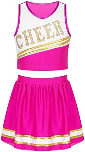 Oyolan Kids Girls Cheer Uniform Outfit Cheer Leader Costume Sleeveless V Neckline School Cosplay Halloween Costume Hot Pink G 8 Years