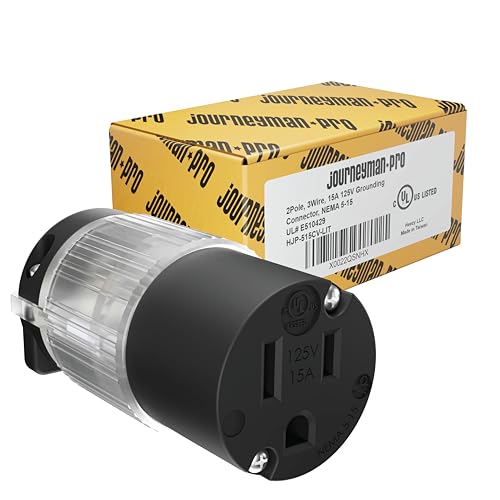 Journeyman-Pro 515CV-LIT Lighted 15 Amp 120-125 Volt, NEMA 5-15R, 2Pole 3Wire, Straight Blade, Female Plug Replacement Cord Connector Outlet, Commercial Grade PVC Power Indicating (Black LIT 1-Pack)