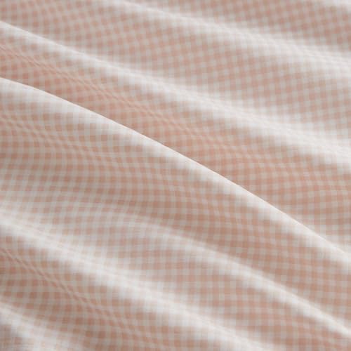 Image of Martha Stewart - Queen Size Sheets Set, Crisp & Tailored Cooling Sheets w /a Naturally Smooth Cotton Percale Lightweight Feel - Bed Sheets with Matching Pillowcases & Fitted Sheet (Small Gingham Pink)