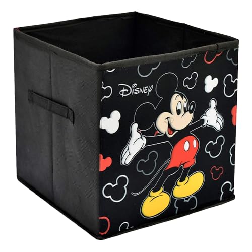 Kuber Industries Disney Mickey Mouse Boîte de rangement pliable en tissu non tissé avec poignée Noir
