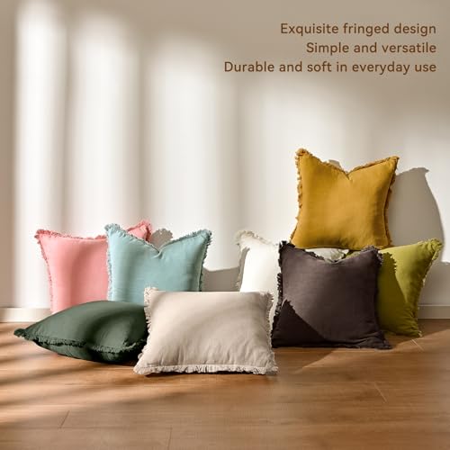 AmHoo Pack of 2 Linen Pillow Covers with Tassels Fringed Decorative Rustic Natural Throw Pillowcase Cushion for Couch Sofa Bedroom 20 x 20-Inch Brown by AmHoo - Used condition - Image 5