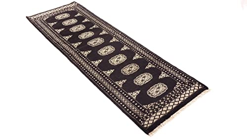 Tapis Buchara noué main noir géométrique d'Orient chic 60x180 - 6