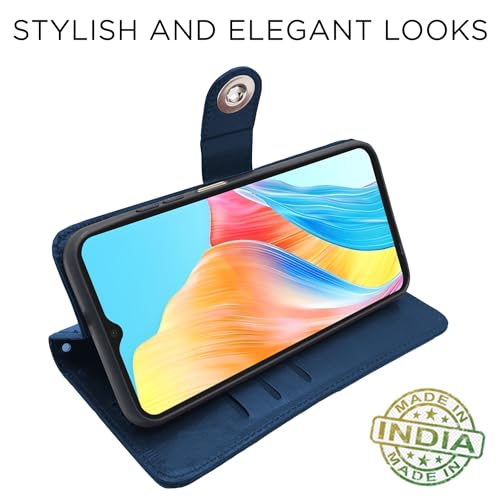 Image of Pikkme Oppo A38 4G / Oppo A18 4G Flip Cover Leather Finish | Wallet Stand and Shock Proof | Inside TPU with Card Pockets | Complete Protection Button Flip Case (Blue)