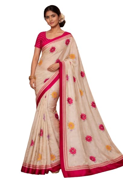 Women's Floral Printed Saree with Contrast Border | Elegant Ethnic Wear Saree with Blouse Piece | Lightweight Festive & Party Saree-picture-52