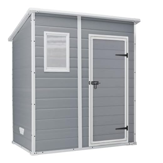 Keter Casetta da giardino Manor Pent 6x4, Finitura Effetto Legno Graffiato, Grigia, 183,5x111x200,5 H Cm