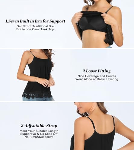 Image of Camisoles for Women with Built in Bra Adjustable Strap Tank Tops Cami Sleeveless Summer Tops for Workout Sleeping Traveling