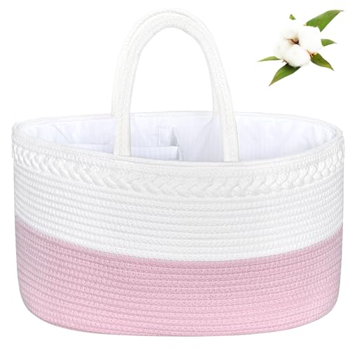Image of ABenkle X-Large Diaper Caddy Organizer - Cotton Rope Nursery Storage Basket for Baby Essentials, Boys & Girls Shower Gift, Changing Table Organizer