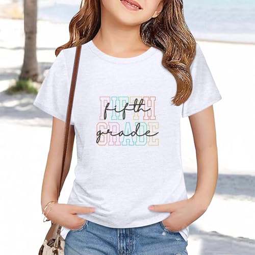 Girls First Day of School T Shirts Kids Back to School Fifth Grade Short Sleeve Tees Summer Preppy Cute Loose Tshirts4