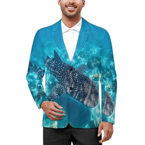 Whale Shark Ocean Men's Slim Suit Long-Sleeve Prom Tuxedo Classic Two Button Business Jacket