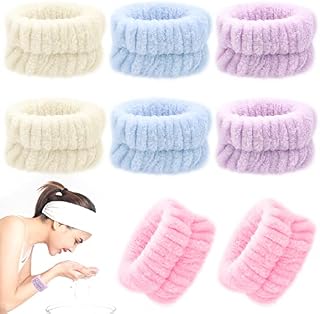8 Pcs Face Washing Wristbands Microfiber-Absorbent Wrist Wash Band Women Girls Makeup Skincare Yoga Sport Washband Avoid Liquid from Spilling Down Arms(Purple, Blue, Beige, Pink)