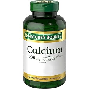 Nature’s Bounty Calcium 1200 mg with Vitamin D3, Bone Health & Immune Support, Vitamin D3 1000 IU, 220 Softgels