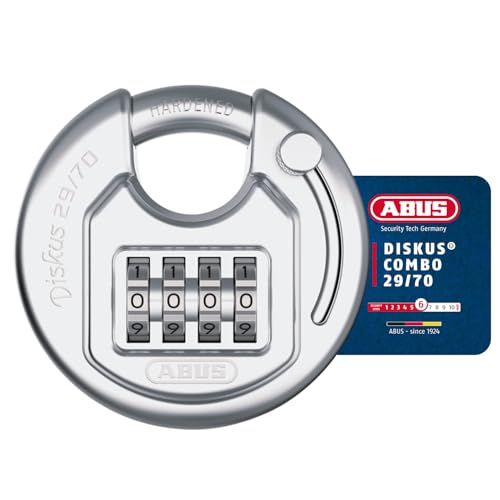 ABUS Vorhängeschloss Diskus Combo 29/70 - Zahlenschloss mit 4-stelligem Zahlencode für hohe Sicherheit - für innen und außen - Schlosskörper aus Edelstahl