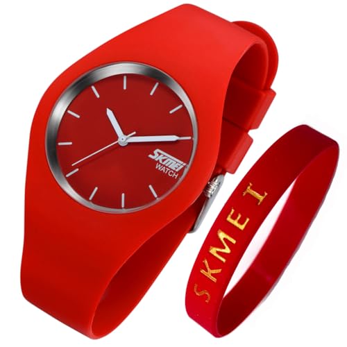 SKMEI Relojes para mujeres jóvenes, correa de silicona deportiva, impermeable, moda, casual, simple, cuarzo, analógico, adolescentes, niñas, regalo, reloj de pulsera negro, L9068red, L9068red