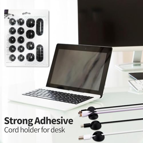 Organizador Adhesivo para Cables, 16 unidades, sujetadores negros para cables de escritorio, debajo de computadora, clips resistentes para gestión de cables en oficina en casa, TV, auto, mouse y mesita de noche miniatura 6