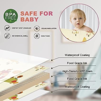 Image of WENGTY Double Sided Water Proof Giraffe Mat Extra Large Reversible Baby Play Mat, Bpa Free Learning & Crawling Foldable Foam Mat(200Cm X 150Cm, 0.8Cm) Multicolor, Count 1
