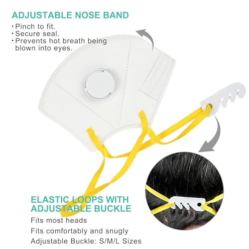 Lotfancy Niosh N95 Mask, 10Pcs Particulate Respirator With Breathing Valve, N95 Face Mask For Construction, Cleaning, Disposable Air Filter Masks Against Dust, Pollution thumb #3