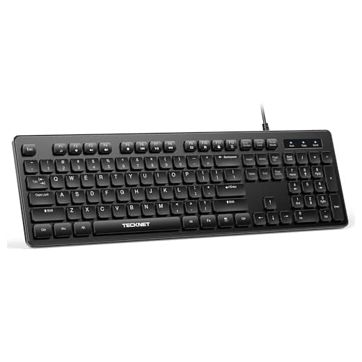 TECKNET Wired Keyboard, Silent Typing, Full-Size Layout, Black