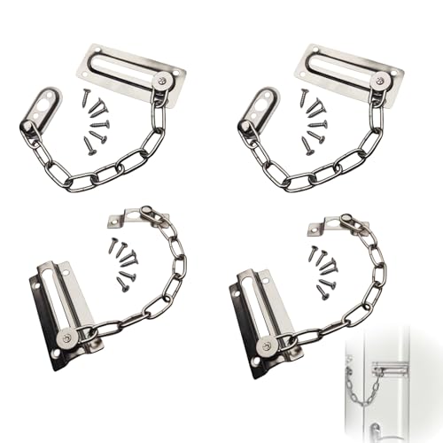 4 Pcs Door Chain, Door Chains for Front Door, Door Chain Lock, Door Guard Limiter Chrome Plated Slide, for Hotel Home Living Motel Apartment Bedroom Closet Bathroom Travel Safetyl Door Safety Chain ﻿