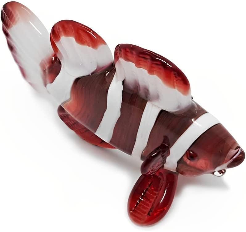 Miniatura 3 de WitnyStore Pequeña figura de pez payaso rojo y blanco de 3 pulgadas, miniatura soplado a mano, animales de cristal soplado a mano, colorido pez