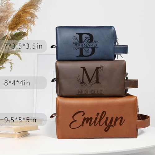 Personalized Leather Toiletry Bag for Men, Engraved Name, Brown, Waterproof, Travel & Toiletry Use, Personalized Gifts for Men, Groomsmen Gifts Christmas Gifts3