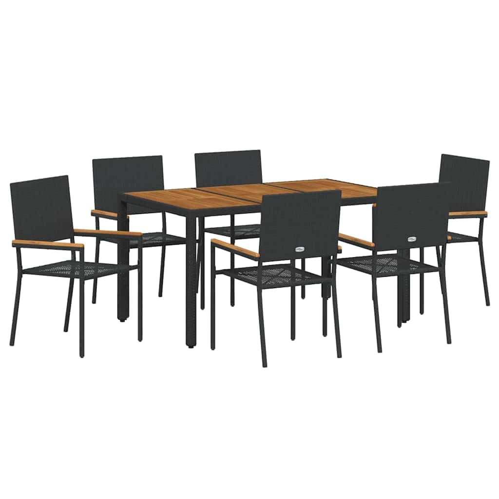 Zestaw do jadalni w ogrodzie 7 pcs Czarny polirattan nowoczesny meble tarasowe stół 190x90 cm krzesła 6 szt ergonomiczne siedziska stalowa rama do spotkań rodzinnych i przyjęć na zewnątrz