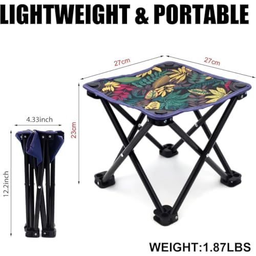 Image of Portable Folding Camping Stool, Tropical Leaf Print, Lightweight Outdoor Seat for Fishing, Hiking, Picnic,Stools